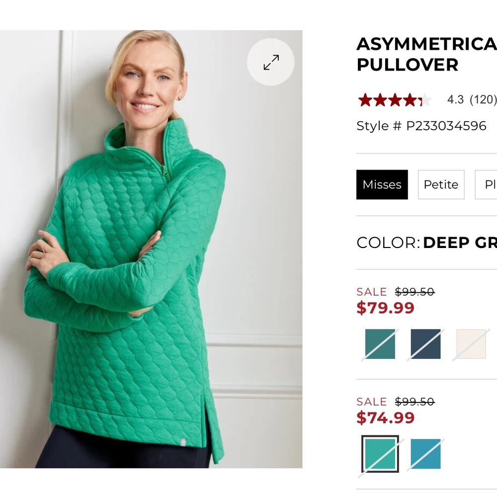 Talbots asymmetrical zip pullover